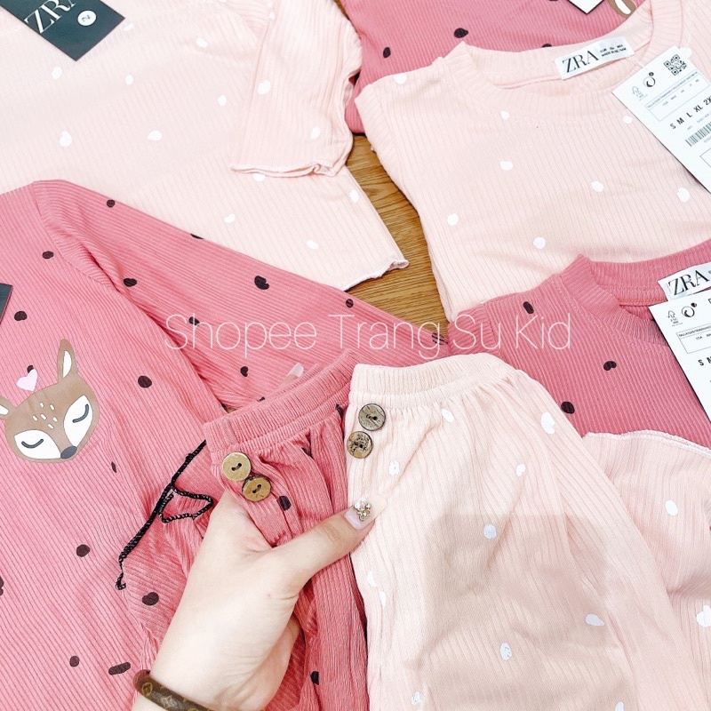 COMBO 2 BỘ LEN TĂM DÀI TAY VIỀN BÈO HỒNG HÌNH CÁO BÉ GÁI