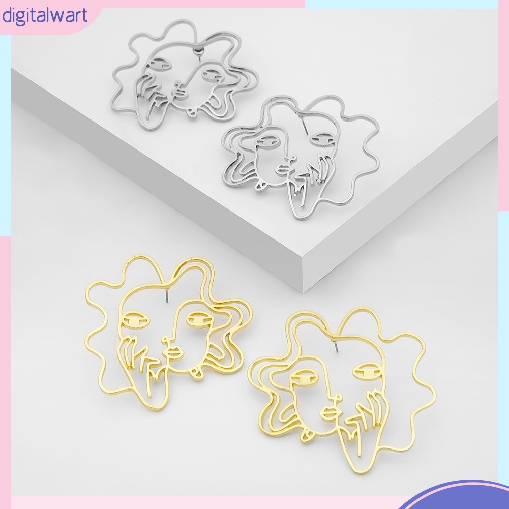 Đôi bông tai dạng rỗng hình mặt người trừu tượng thời trang cá tính cho nữ