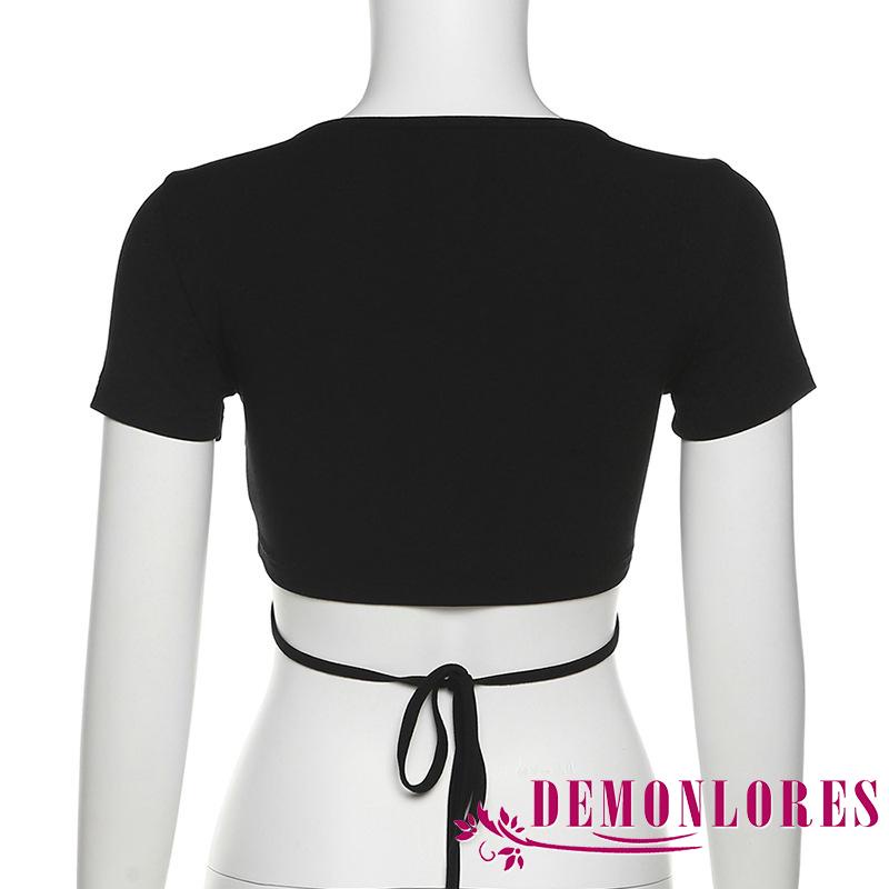 Áo Crop Top Tay Ngắn Cổ Chữ V Màu Trơn Thời Trang Dành Cho Nữ