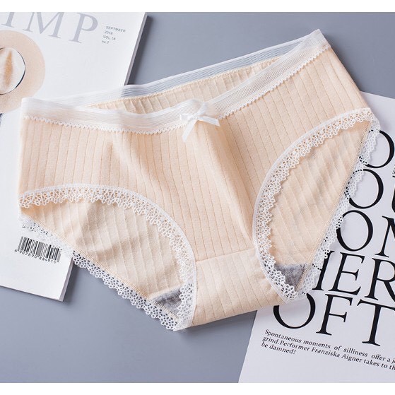 Quần Lót Cotton Tăm Viền Ren xuất Nhật 5362