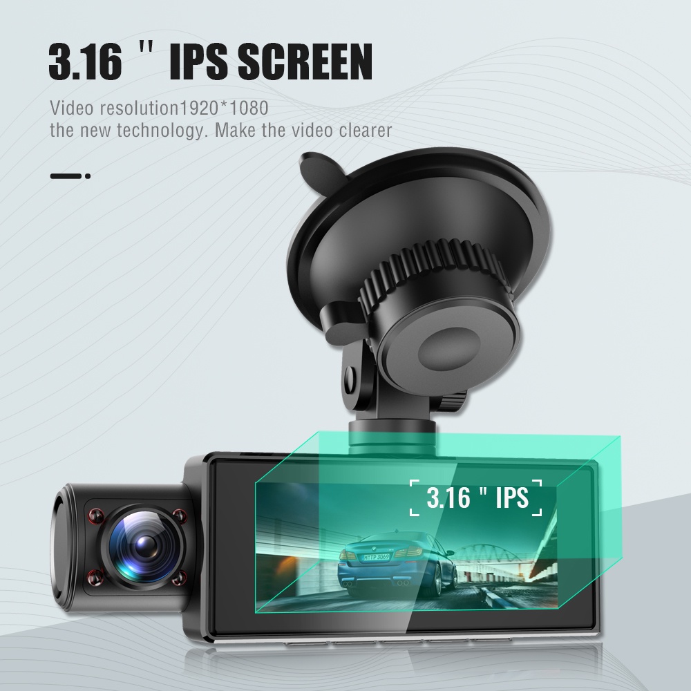 Camera hành trình ASAWIN T3 Fhd 1080P+1080P+480P 3 kênh phía trước và phía sau giám sát cho ô tô/ xe tắc xi Uber