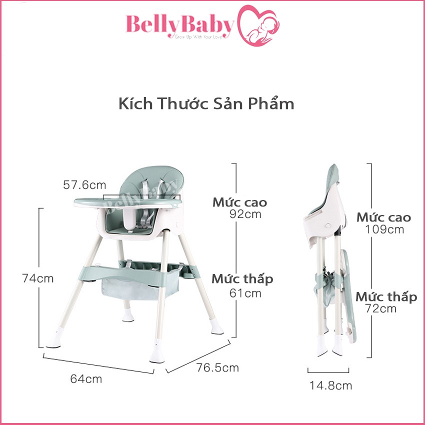 [ Freeship ] Ghế Ăn Dặm BellyBaby BB 105 Có Bánh Xe Siêu Tiện Lợi - Nhập Khẩu Chính Hãng Dành Cho Bé - BellyBaby