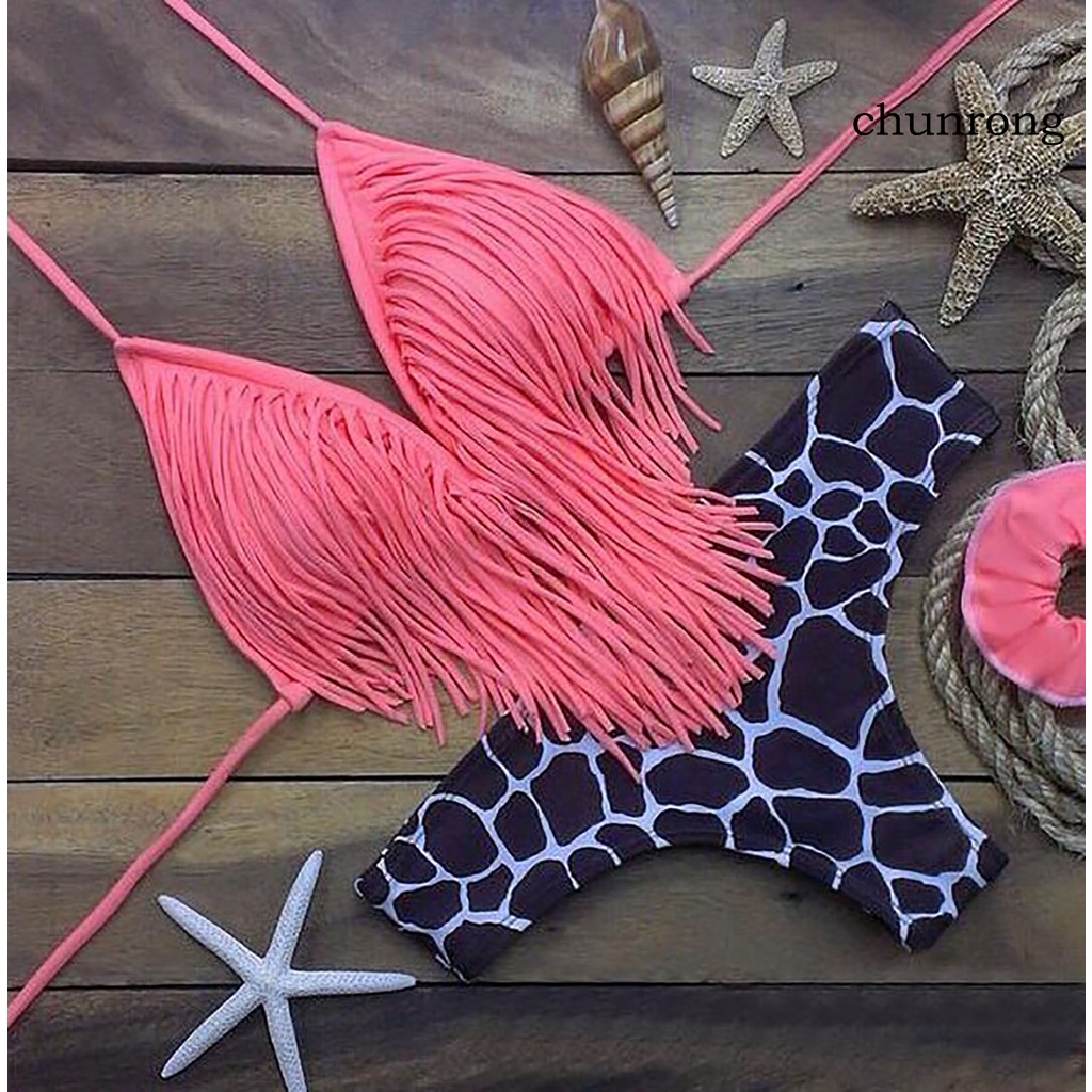 Bộ Bikini 2 Mảnh Phối Tua Rua Màu Sắc Tương Phản Thời Trang Mùa Hè