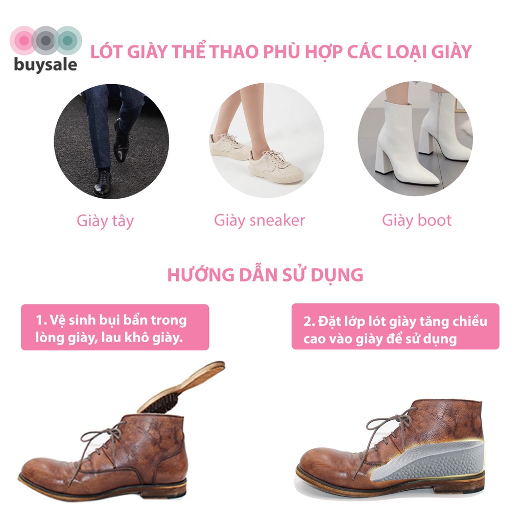 Lót giày tăng chiều cao cấu trúc vòm nâng đỡ lòng bàn chân tăng 1.5CM 2.5CM 3.5CM - Buysales - BSPK229
