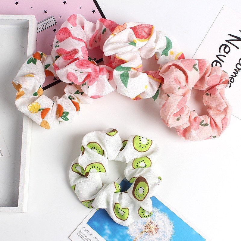 Dây buộc tóc scrunchies hoạ tiết trái cây ngọt ngào