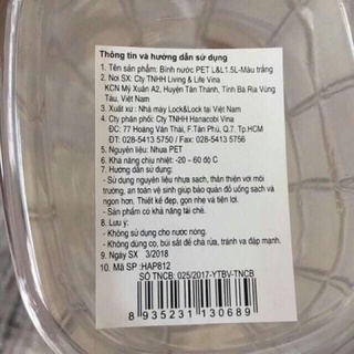 bình đựng nước Lock&Lock 1.5L hàng mất tem trầy xước