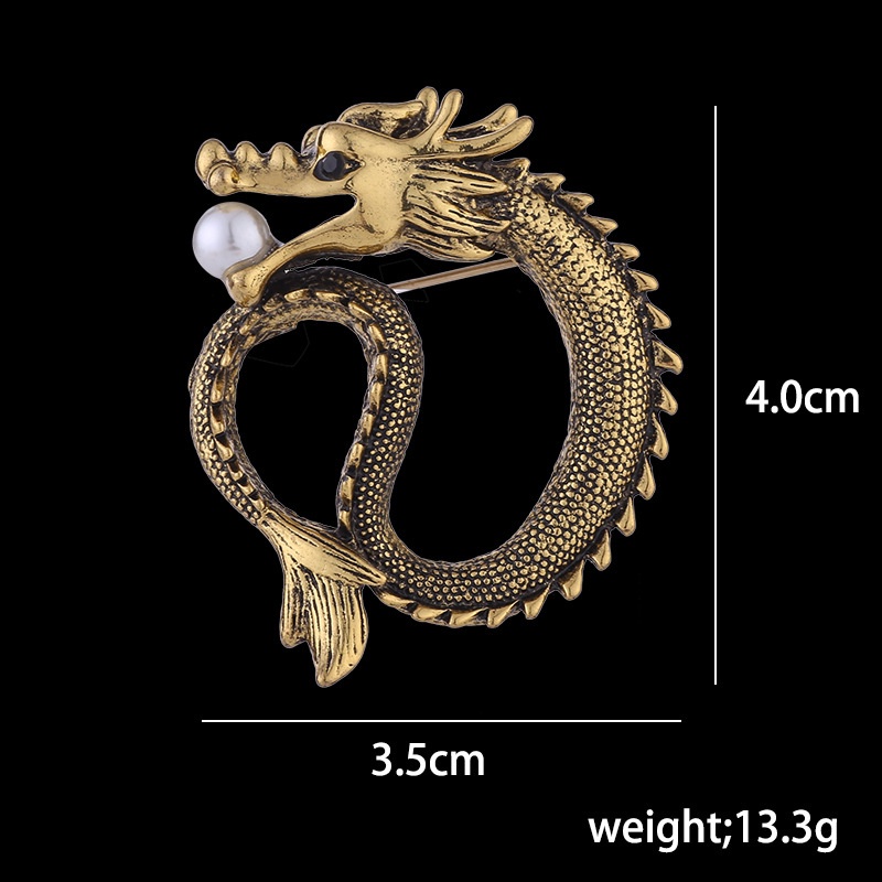 Trâm Cài Áo Hình Rồng Đính Đá Và Ngọc Trai Phong Cách Vintage
