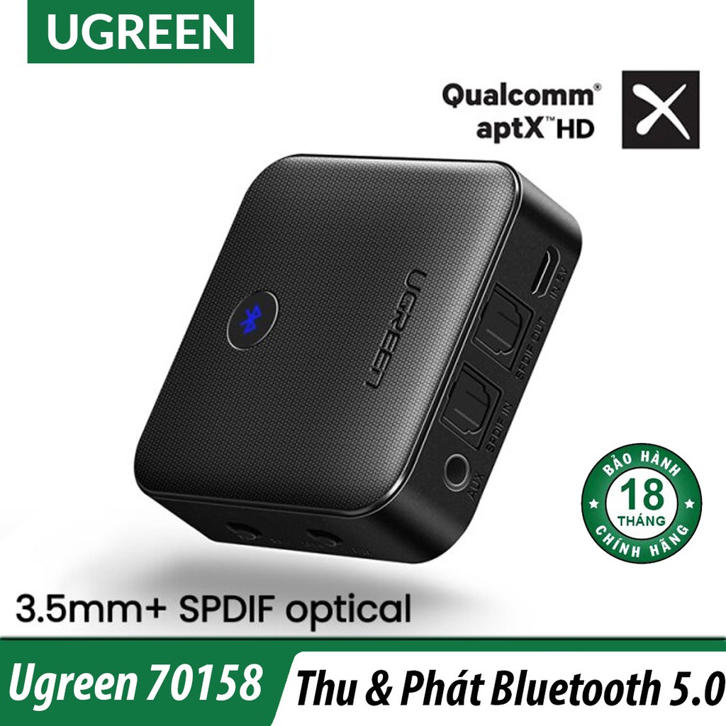 Thiết Bị Nhận và Phát Bluetooth 5.0 aptX Cao Cấp UGREEN Chính Hãng  | Hỗ trợ SPDIF Optical &amp; AUX 3.5mm 70158