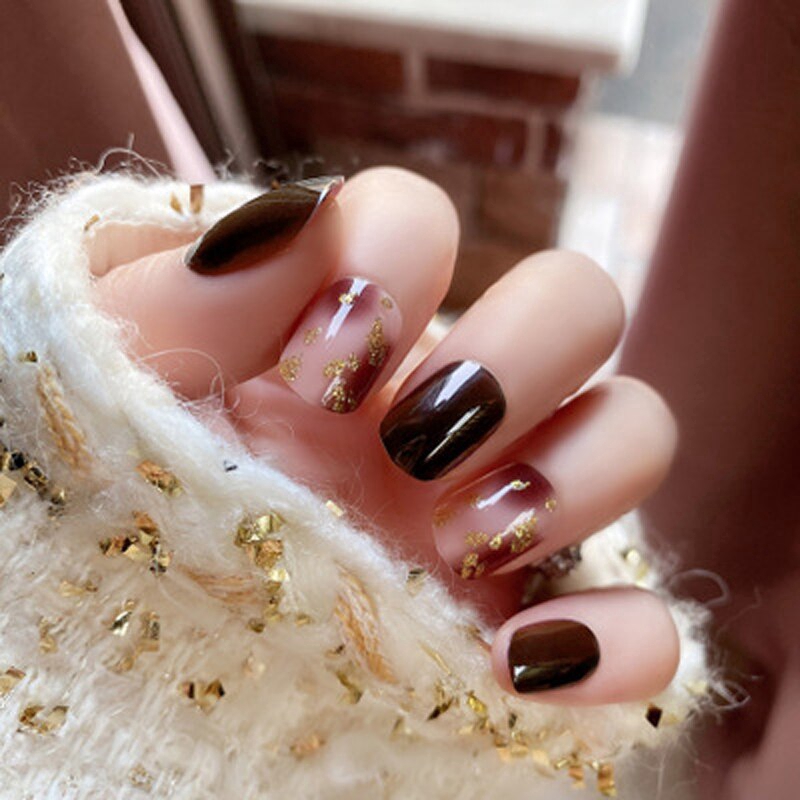 [Hàng mới về] Set 24 móng giả dáng ngắn đầu vuông thiết kế có keo và họa tiết vẽ