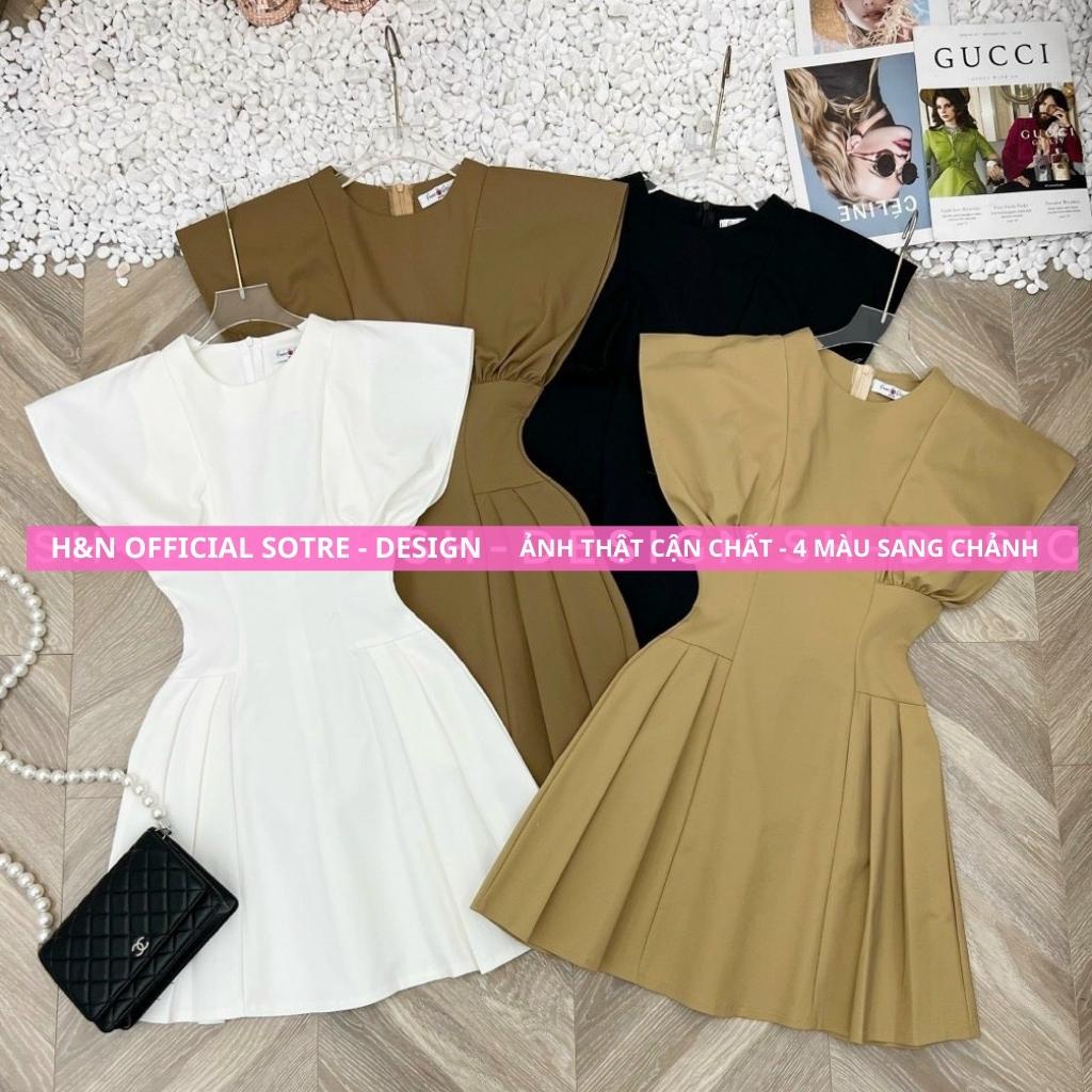 Váy nữ kaki thiết kế dự tiệc Đầm xoè cánh tiên chiết eo sang chảnh HN Clothing V56