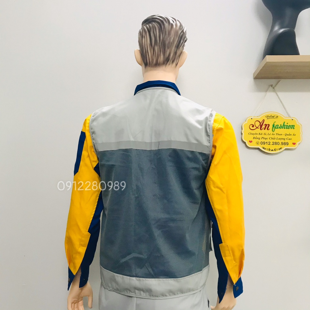 Áo ghi lê kaki bảo hộ lao động -  Áo kỹ thuật - Áo kỹ sư màu xám _ Hình chụp thật