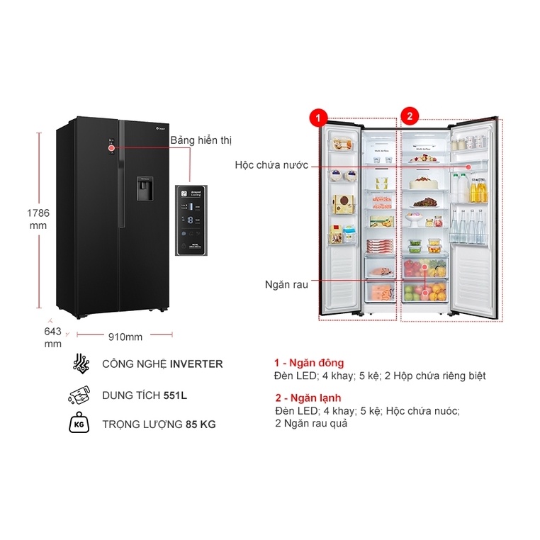 Tủ lạnh Casper Inverter 551 lít RS-575VBW 2021 -Lấy nước ngoài, Xuất xứ Thái Lan, Miễn phí giao hàng HCM.