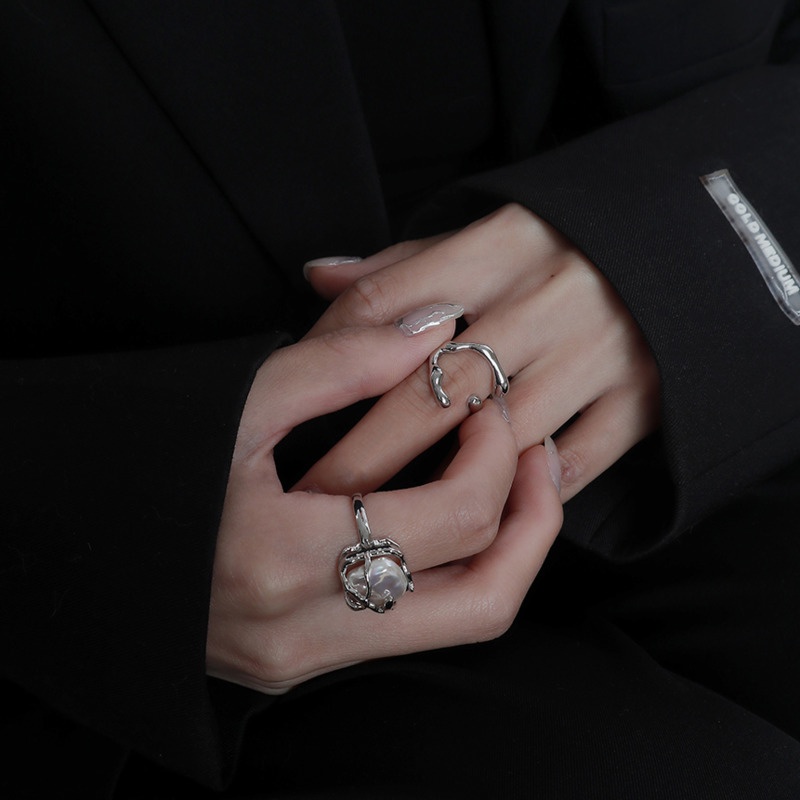 Nhẫn Đính Ngọc Trai Sang Trọng Phong Cách hip hop Hàn Quốc