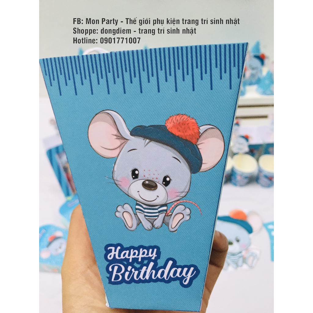 Set trang trí sinh nhật chủ đề chuột xanh cho bé 1 tuổi, trang trí thôi nôi cho bé