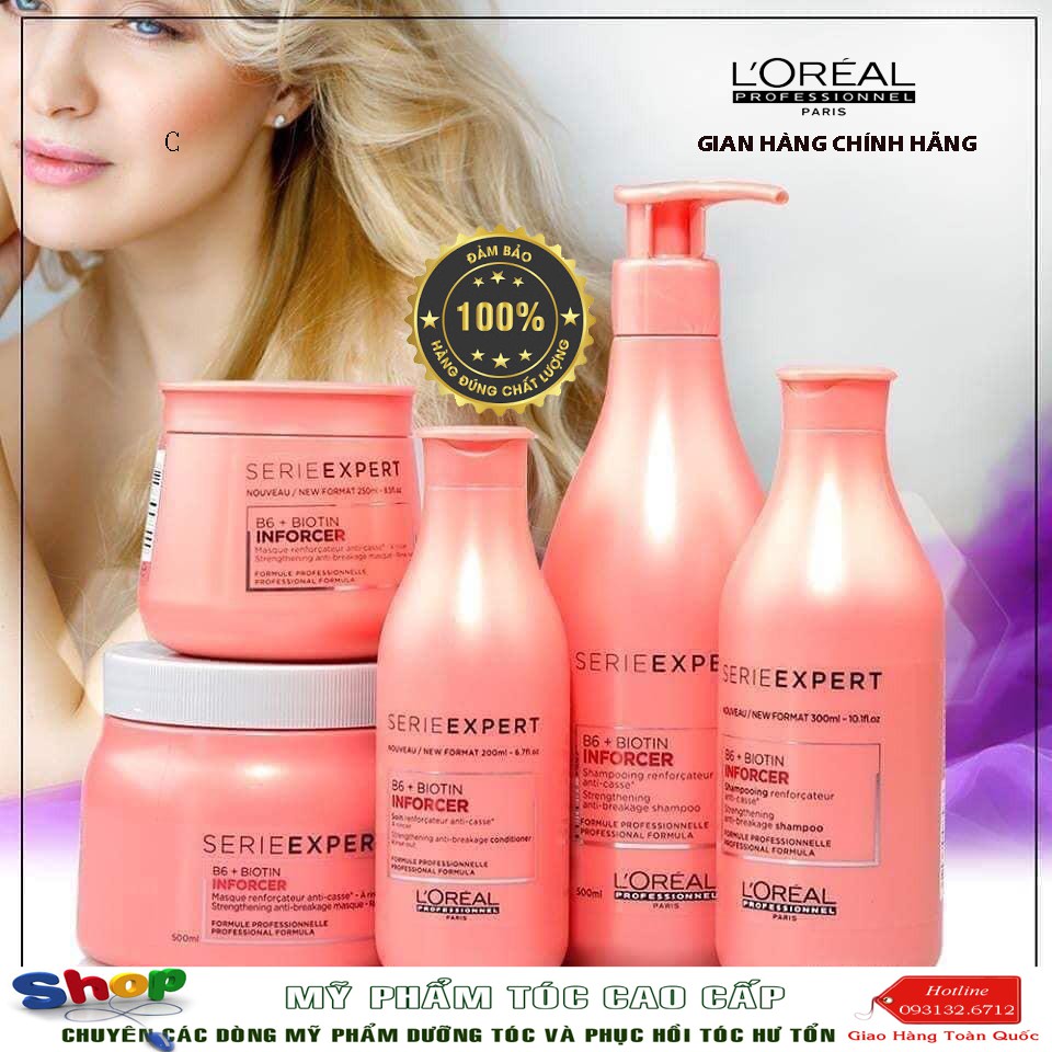 [L'oreal-chính hãng] Dầu gội và hấp tăng cường dưỡng chất cho tóc gãy rụng L'oréal Inforcer B6 - Biotin 500mlx2