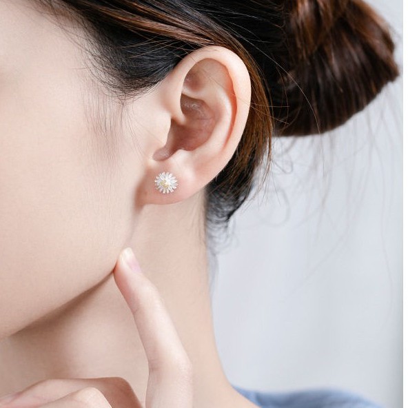 Bông tai bạc ý 925 hoa cúc hàn quốc nữ