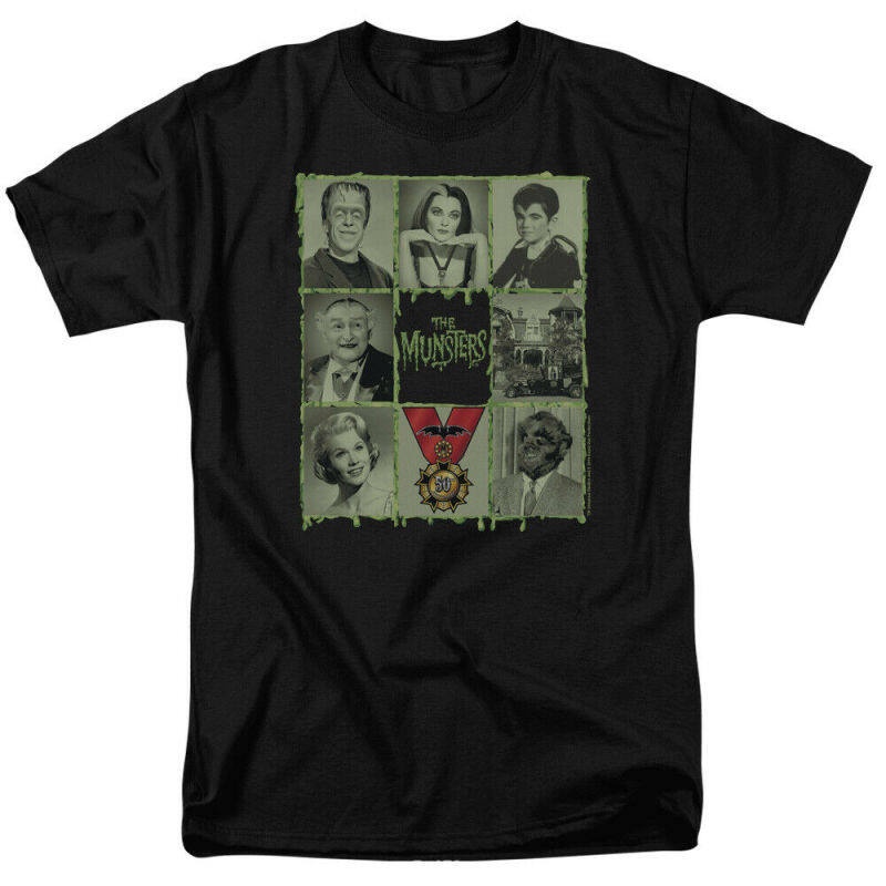 Áo Thun Tay Ngắn Màu Đen In Hình The Munsters Blocks Classic Lily Herman Eddie Cho Nam