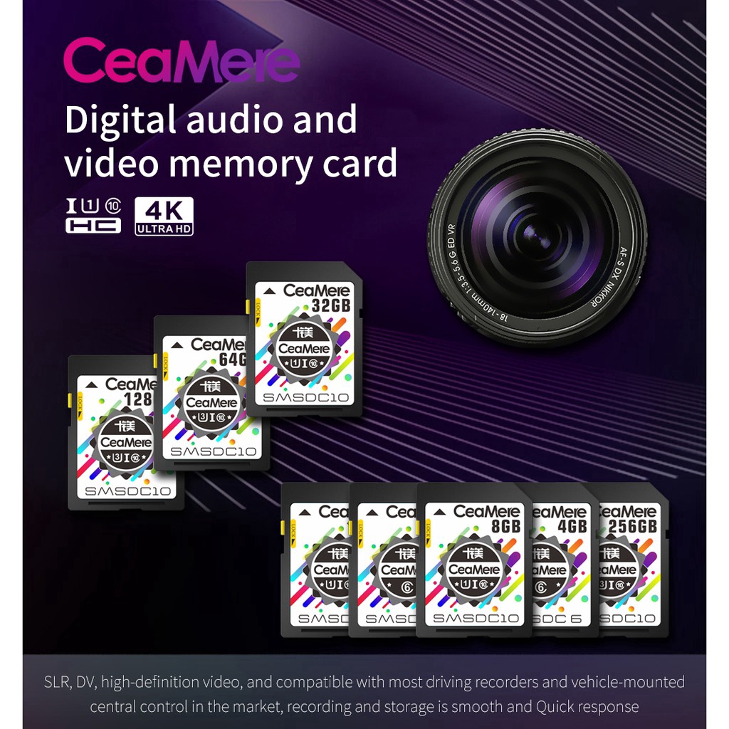 Thẻ nhớ CeaMere SD chính hãng 128GB 64GB 32GB 16GB 8GB 2GB XC HC chuyên dụng cho máy ảnh
