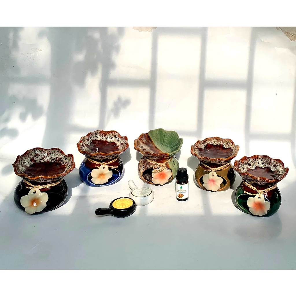 Đèn xông tinh dầu sáp thơm gốm sứ Thái Lan đốt bằng nến tealight họa tiết hoa treo đẹp dễ thương sang trọng