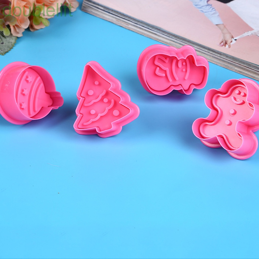 Set 4 khuôn cắt bánh bằng nhựa ABS cấp thực phẩm phong cách Giáng Sinh