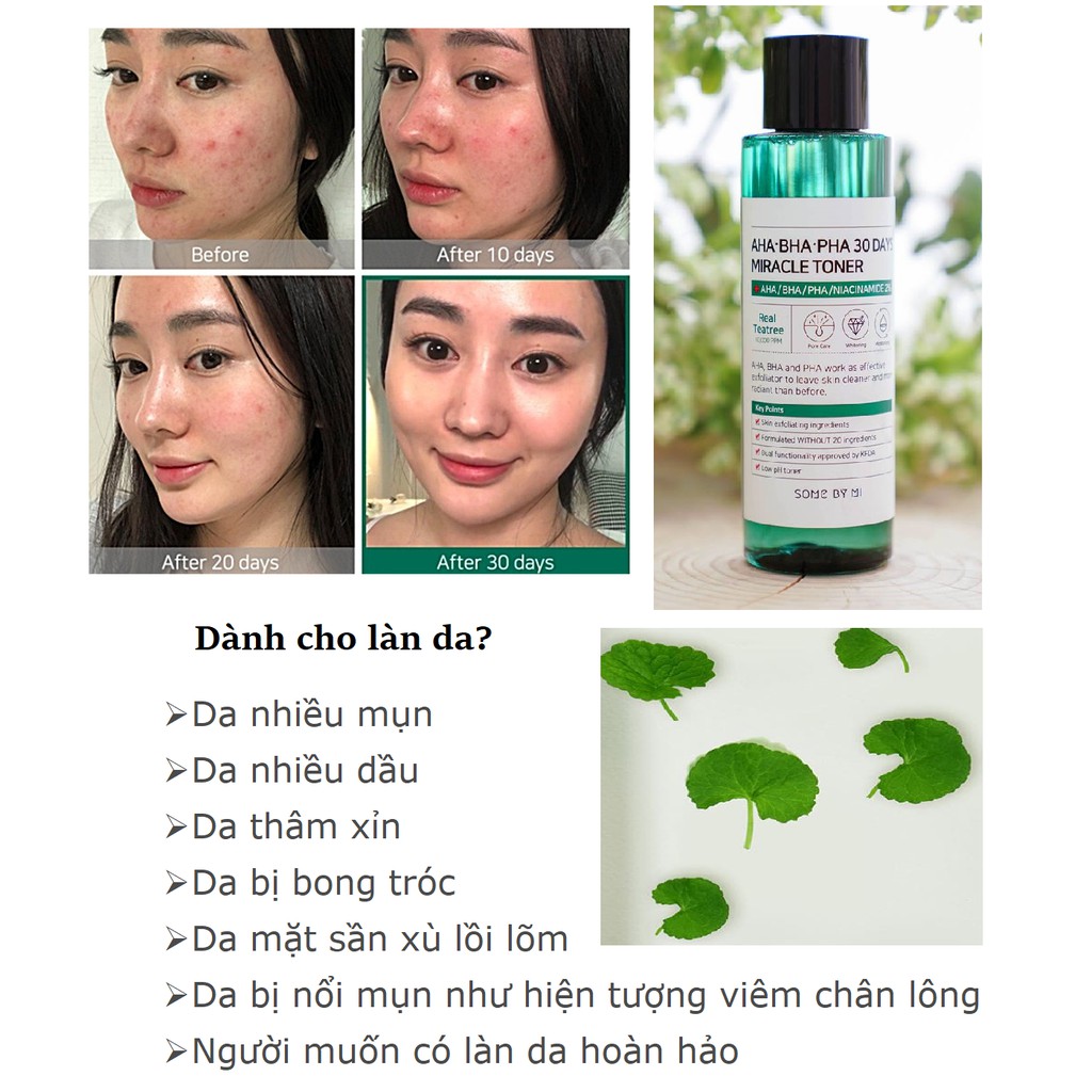 Nước hoa hồng ngừa mụn kiềm dầu Some By Mi AHA-BHA-PHA 30 Days Miracle Toner 150ml Auth Hàn Quốc