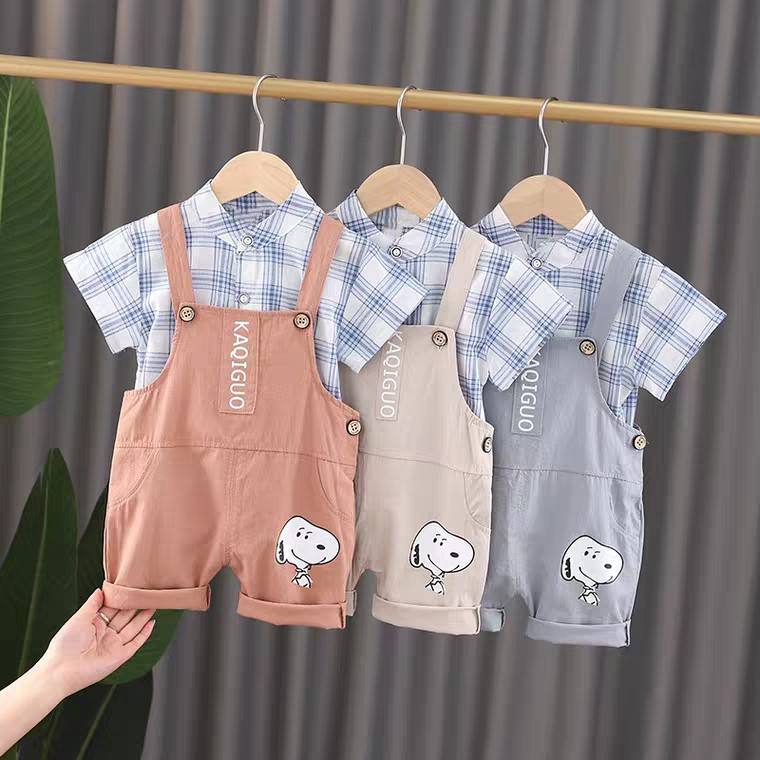 Set công tử quần yếm áo sơ mi caro cổ trụ nam tính mặc đi chơi chụp ảnh đi tiệc cực đẹp cho bé