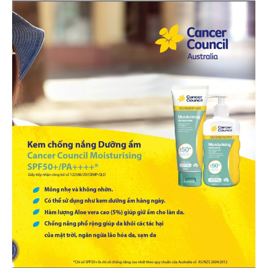 Kem chống nắng Dưỡng ẩm Cancer Council MOISTURIZING SPF 50+