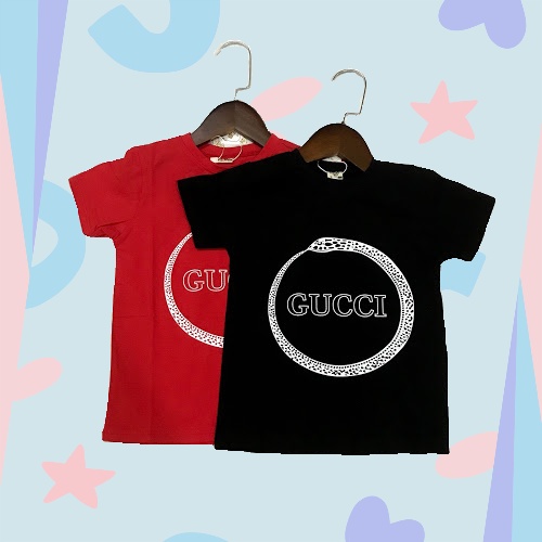 Áo thun cộc tay bé trai , Áo phông trẻ em 1- 6 tuổi họa tiết chữ GUCCI hình tròn A02