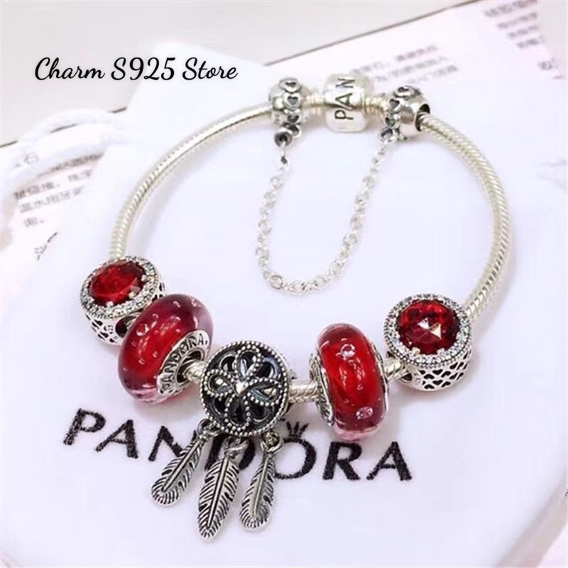 COMBO BỘ VÒNG PAN ALE MIX 6 HẠT CHARM ĐỎ BẠC S925 CAO CẤP