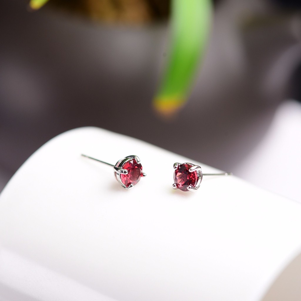 Bông Tai Mạ Bạc 925 Đính Đá Ruby Thời Trang Chất Lượng Cao