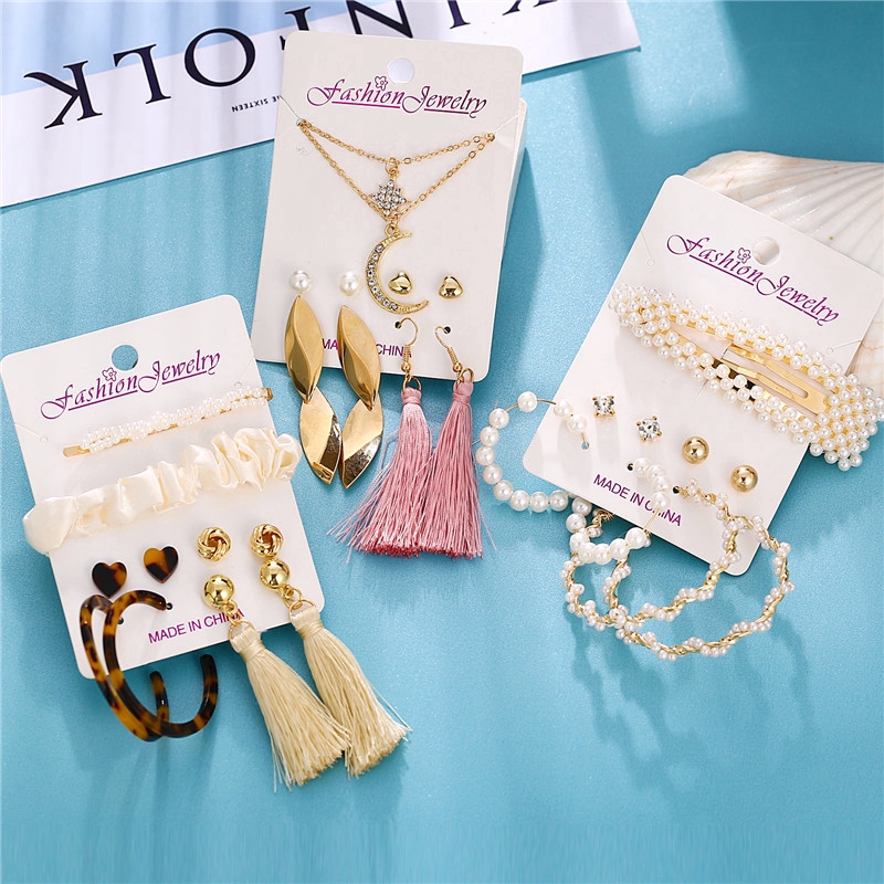 iF YOU Bộ Dây Chuyền + Khuyên Tai Và Kẹp Tóc Phong Cách Bohemian Thời Trang Dành Cho Nữ