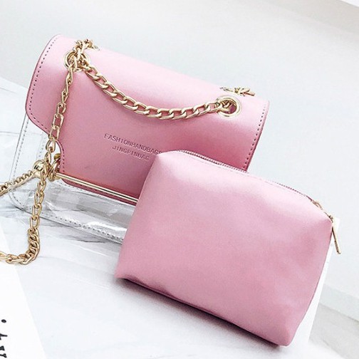 Túi Xách Nữ Đeo Chéo Mini Kẹp Nách Siêu Đẹp 2 Màu Trắng Hồng Trong Suốt Kèm Ví Nhỏ Bên Trong Siêu Đẹp