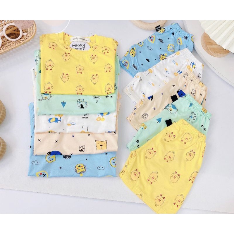 [ Bé 7-25kg ] Bộ ngắn tay Minky Mom thun lạnh in hình cho bé trai, bé gái