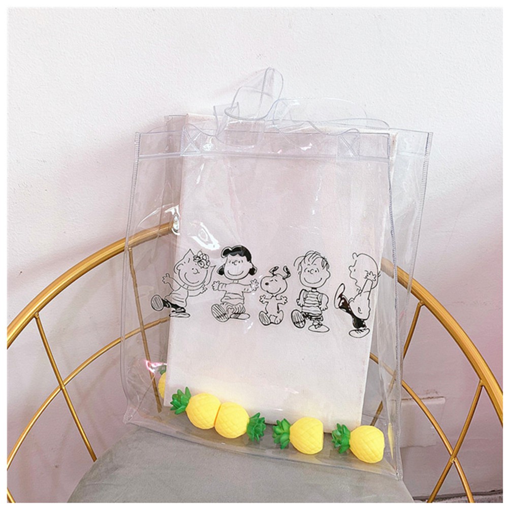 Túi xách plastic trong suốt Ulzzang in hình cún Snoopy và cô cậu bé ♥️ URI DECOR ♥️