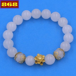 Vòng chuỗi đeo tay đá trắng 10 ly - Chuỗi tay hoa sen vàng VTATHSBKV10