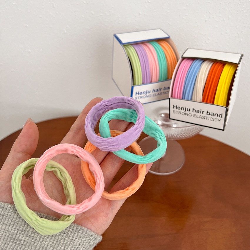 Set 5 Dây Buộc Tóc Cao Su Co Giãn Màu Kẹo Trơn Dễ Thương Cho Nữ