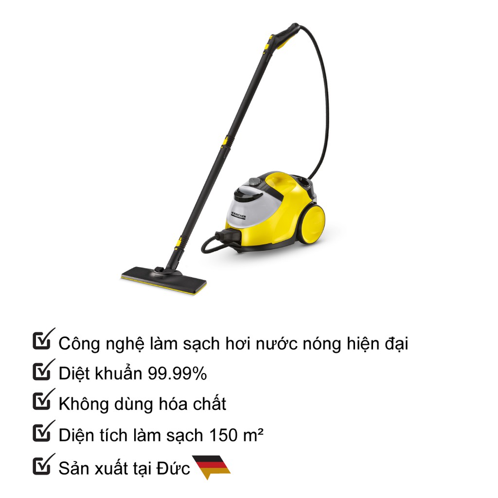 (Sản xuất Đức) Máy làm sạch bằng hơi nước Karcher SC 5 Easyfix EU công suất nhiệt 2200w với hiệu quả làm sạch 150 m2