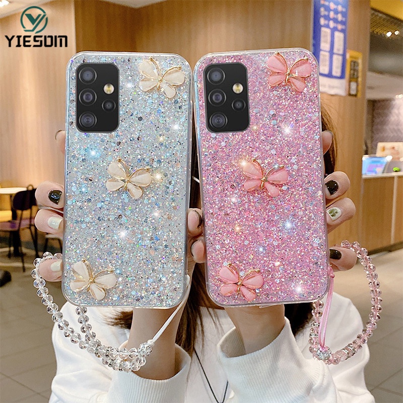 Ốp Điện Thoại Silicon Lấp Lánh Sang Trọng Có Dây Đeo Tay Cho Samsung Galaxy A13 4G A23 A33 A53 A73 5G A03