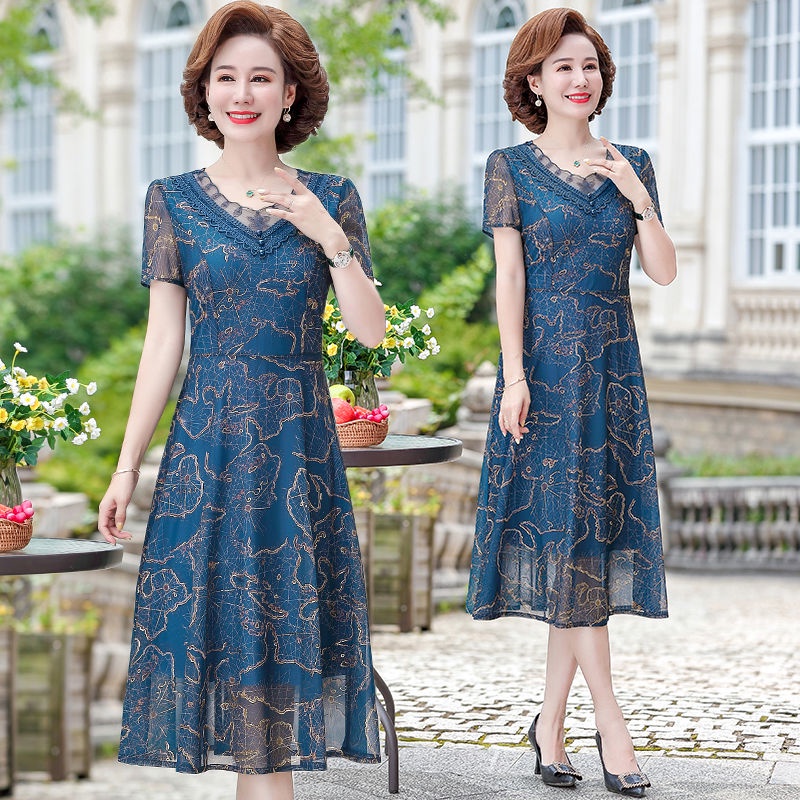 váy ngắn tay cho người trung niên và người già mùa hè