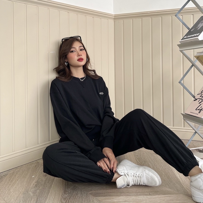 Bộ quần áo nỉ thêu logo oversize dài tay TOPTIFY sweater và jogger Trip Away Set S11 | WebRaoVat - webraovat.net.vn