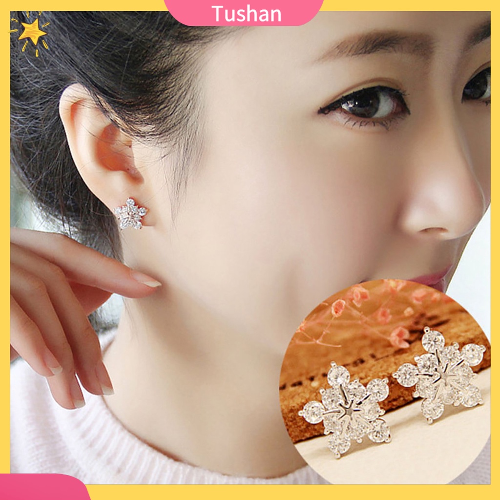 Hoa tai hình bông tuyết đính đá thời trang cho nữ
