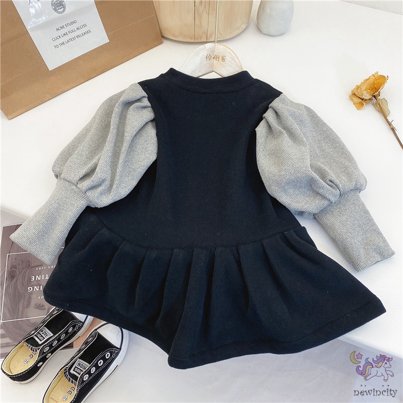 Đầm Nhung Tay Phồng Dài Phong Cách Hàn Quốc Cho Bé Gái