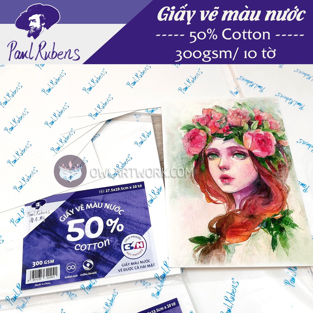 Tập lẻ - Giấy vẽ màu nước Paul Rubens 50% Cotton 300gsm 10 tờ