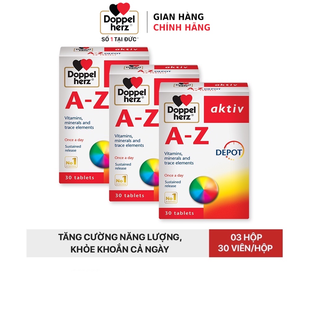 Liệu trình 03 tháng bổ sung vitamin và khoáng chất, tăng cường đề kháng Doppelherz Aktiv A-Z Depot (03 hộp, 30 viên/hộp)