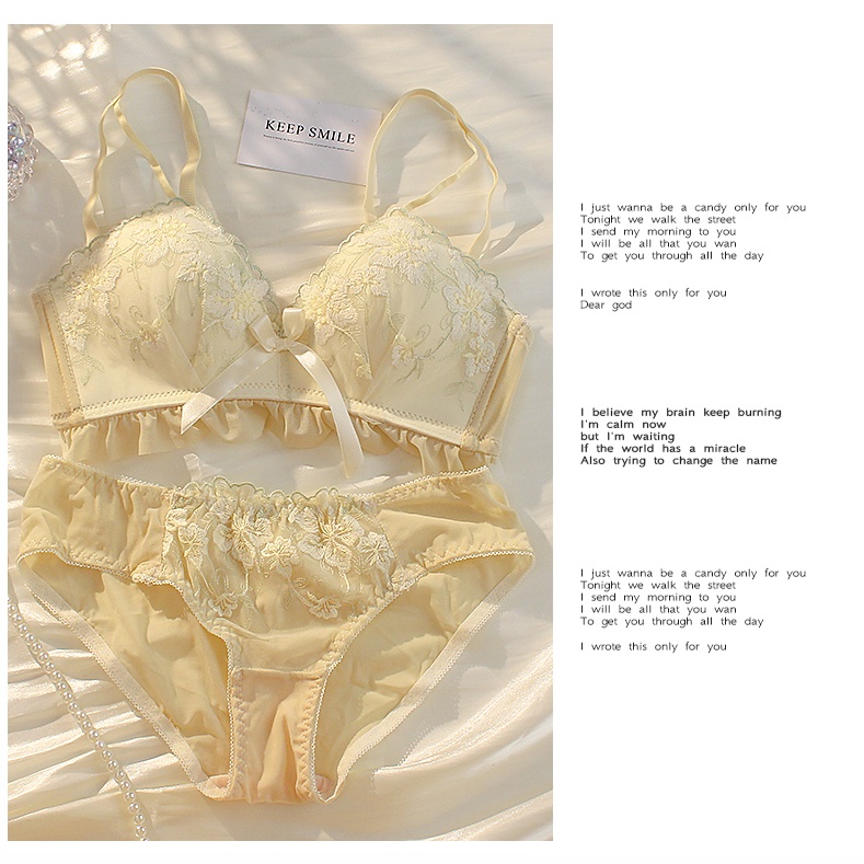 Set Áo Lót Nâng Ngực 3/4 Cup 32-38AB Thêu Hoa Mềm Mại Và Đồ Lót Cho Nữ