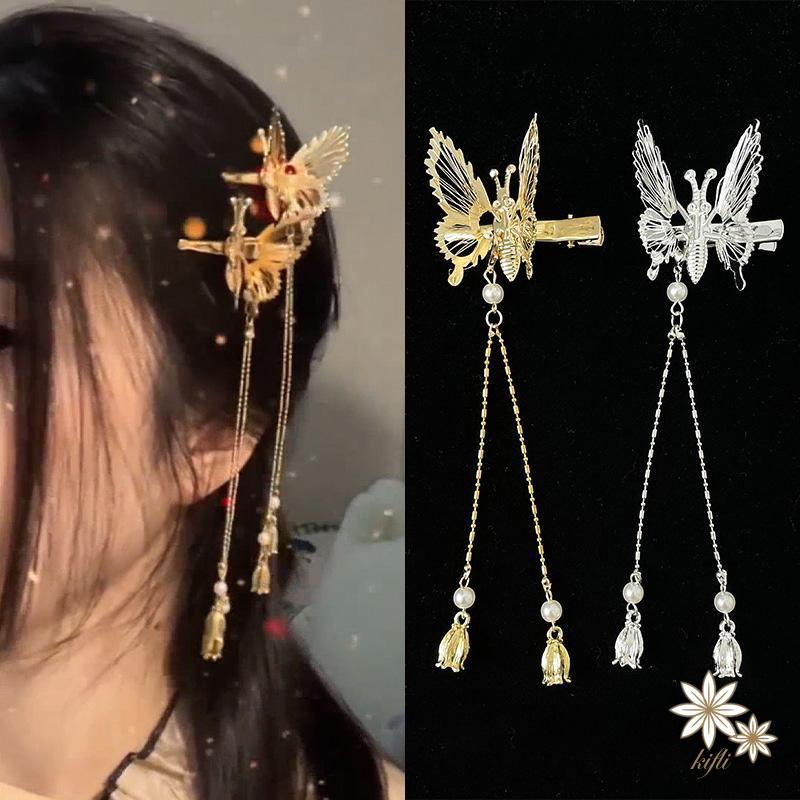 【Kifli】Kẹp tóc nữ hình bướm phối tua rua nhỏ gọn thời trang Hàn Quốc 2022