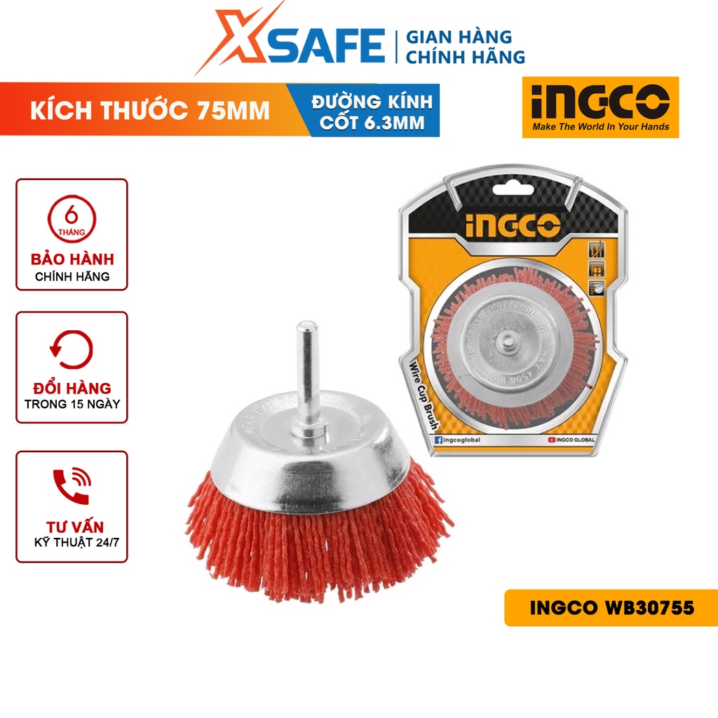 Chén cước nylon INGCO WB30755 75mm, đường kính dây cước 1.3-1.5mm, đường kính cốt 6.3mm - chính hãng