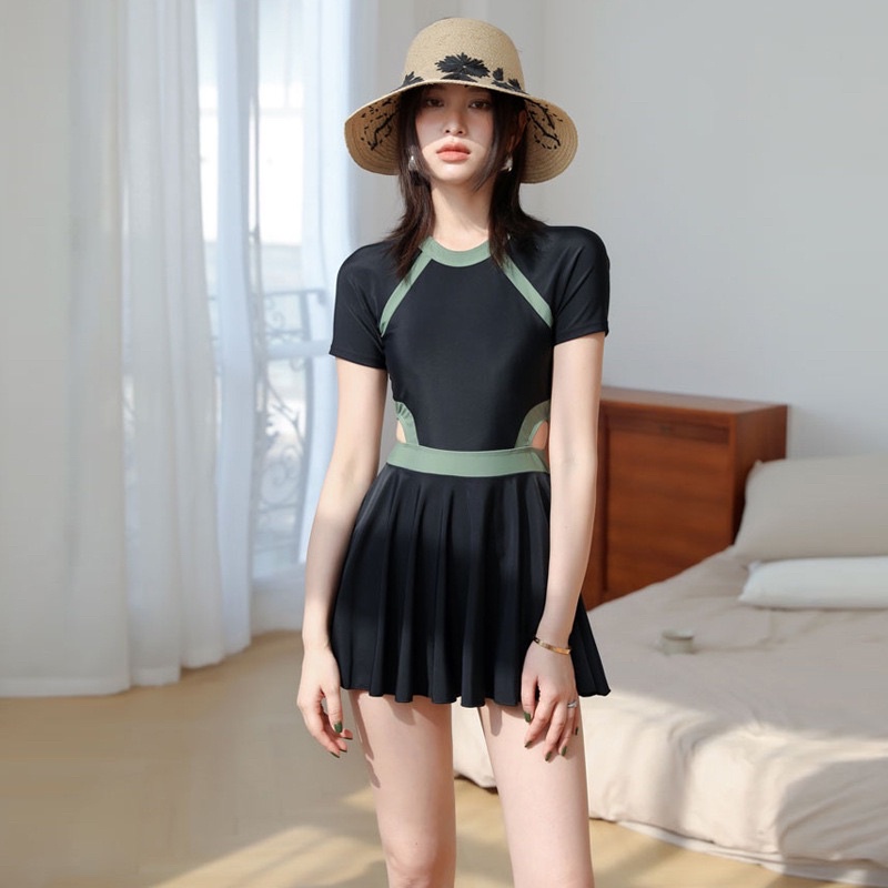 Bikini váy bên trong có quần kín đáo, đồ bơi Hàn Quốc cao cấp, đi biển, có 2 màu, học bơi vải xịn có mút ngực