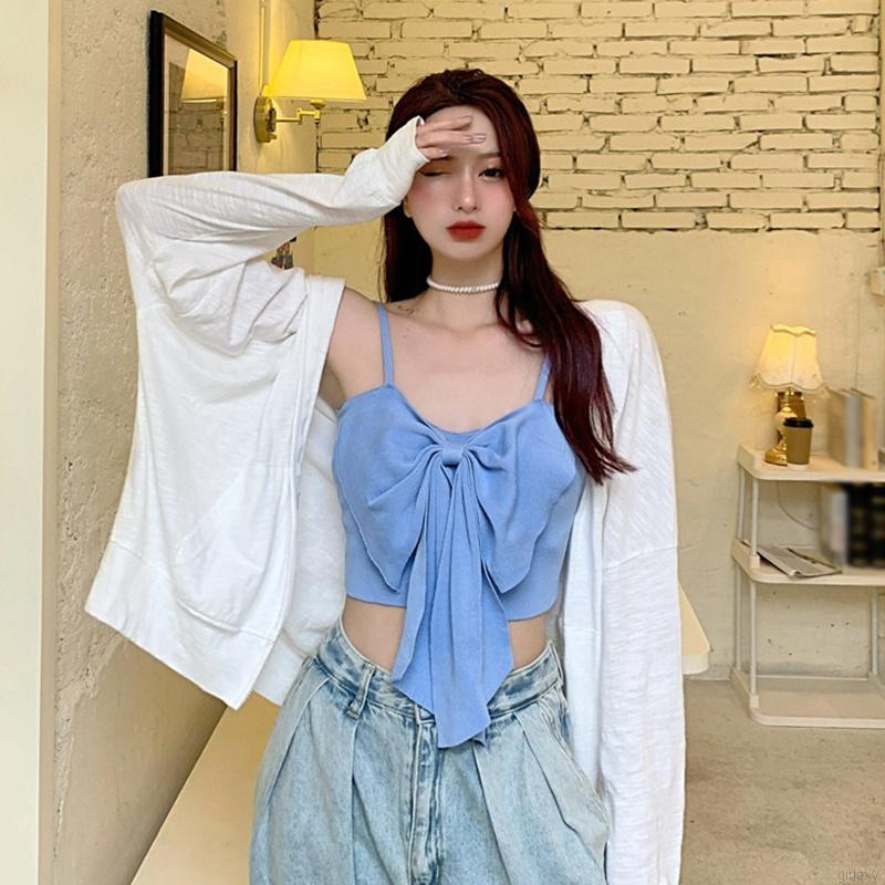 Áo Hai Dây Đính Nơ Xinh Xắn Phong Cách Hàn Quốc