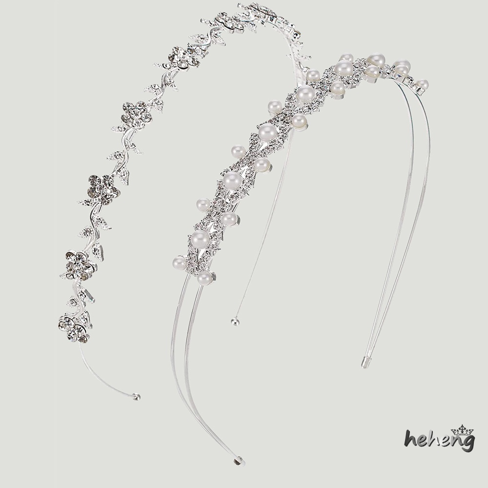 Set 2 Cài Tóc Hình Vương Miện Đính Đá Và Ngọc Trai Trang Trí Tóc Cho Cô Dâu